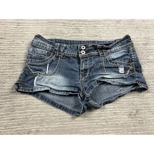 Bongo Jean Shorts Juniors 11 Blue Thick Stitch Ramie Blend Distressed